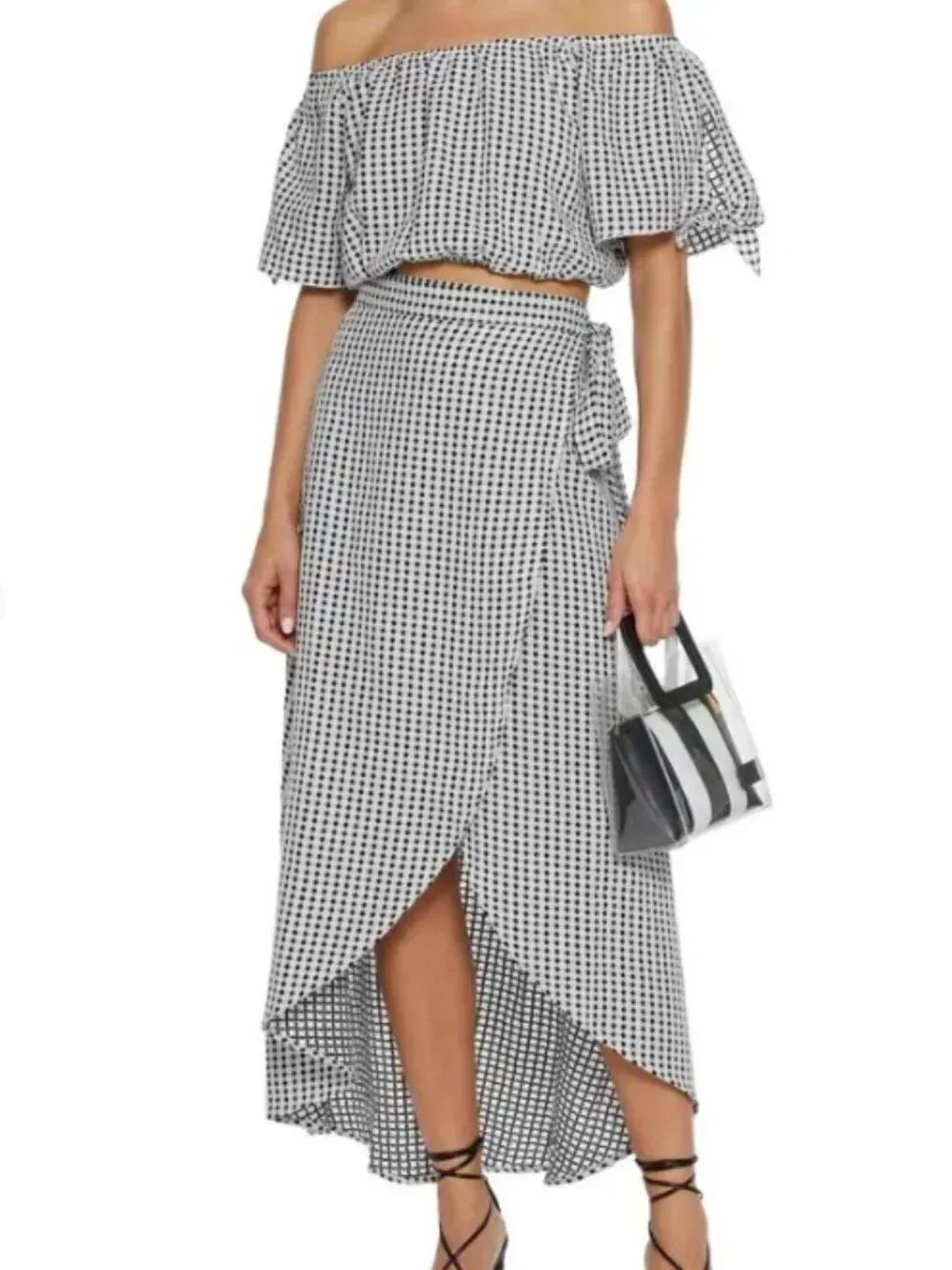 Like New! ONIA Amanda Cotton-Jacquard Wrap Skirt Black/White Size M